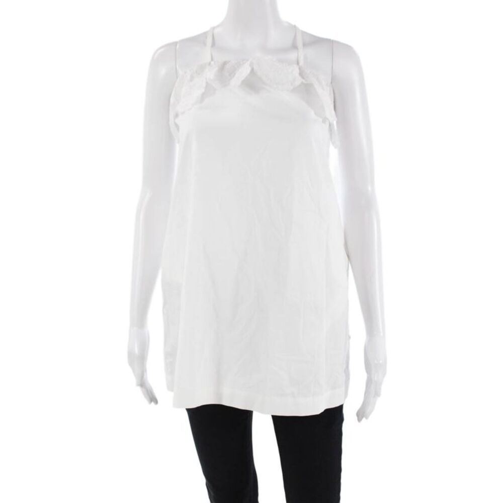 Molo Halter Lace Trim Ruffle Tank Top Blouse White Size S